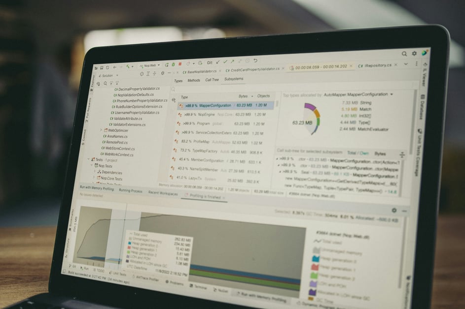 Laptop screen displaying performance analytics dashboard used during a business financial diagnostic